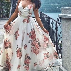 Lulu's Elegantly Inclined Cream floral wrap dress